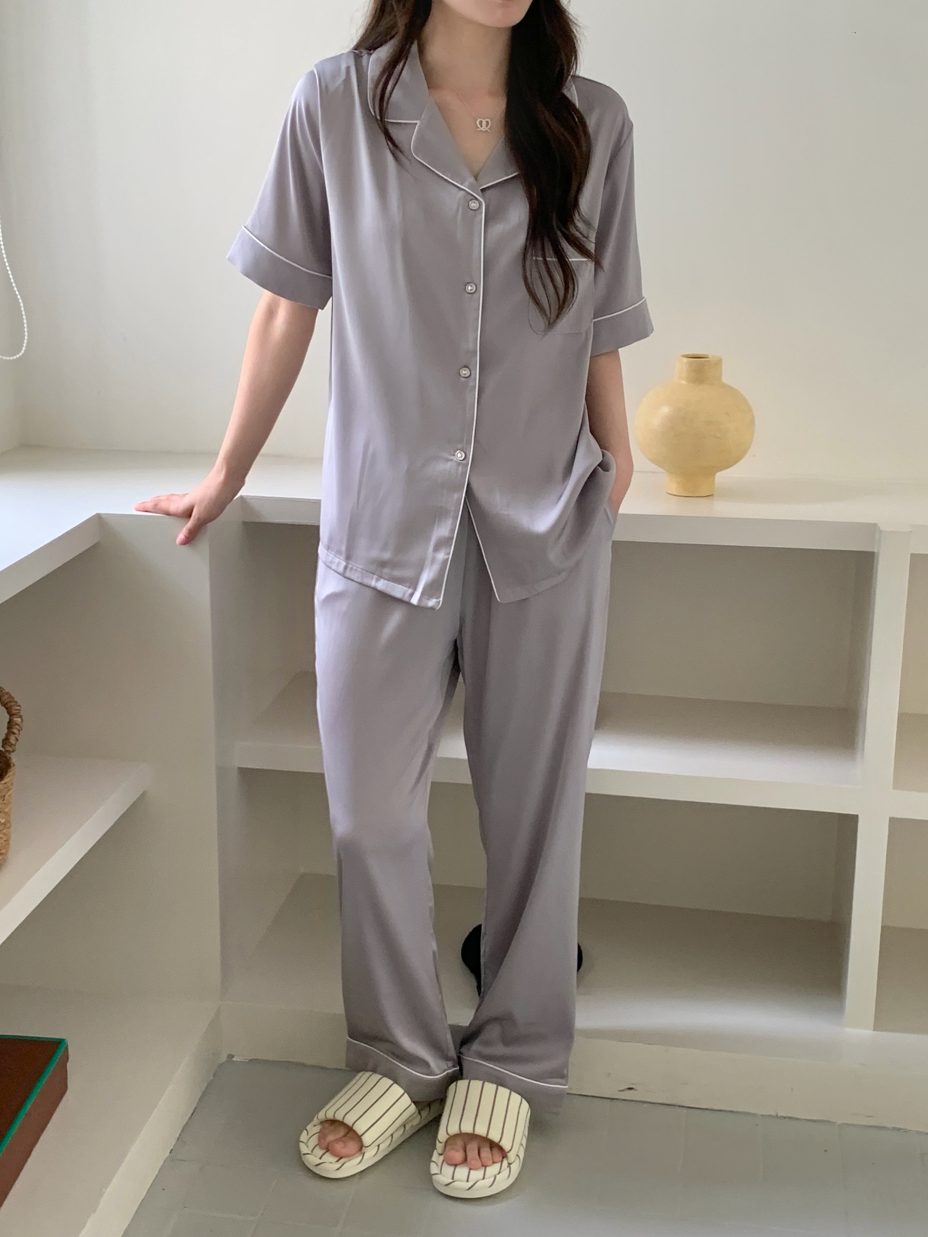 Jovin Short/Long Pajama Set - Silver Grey
