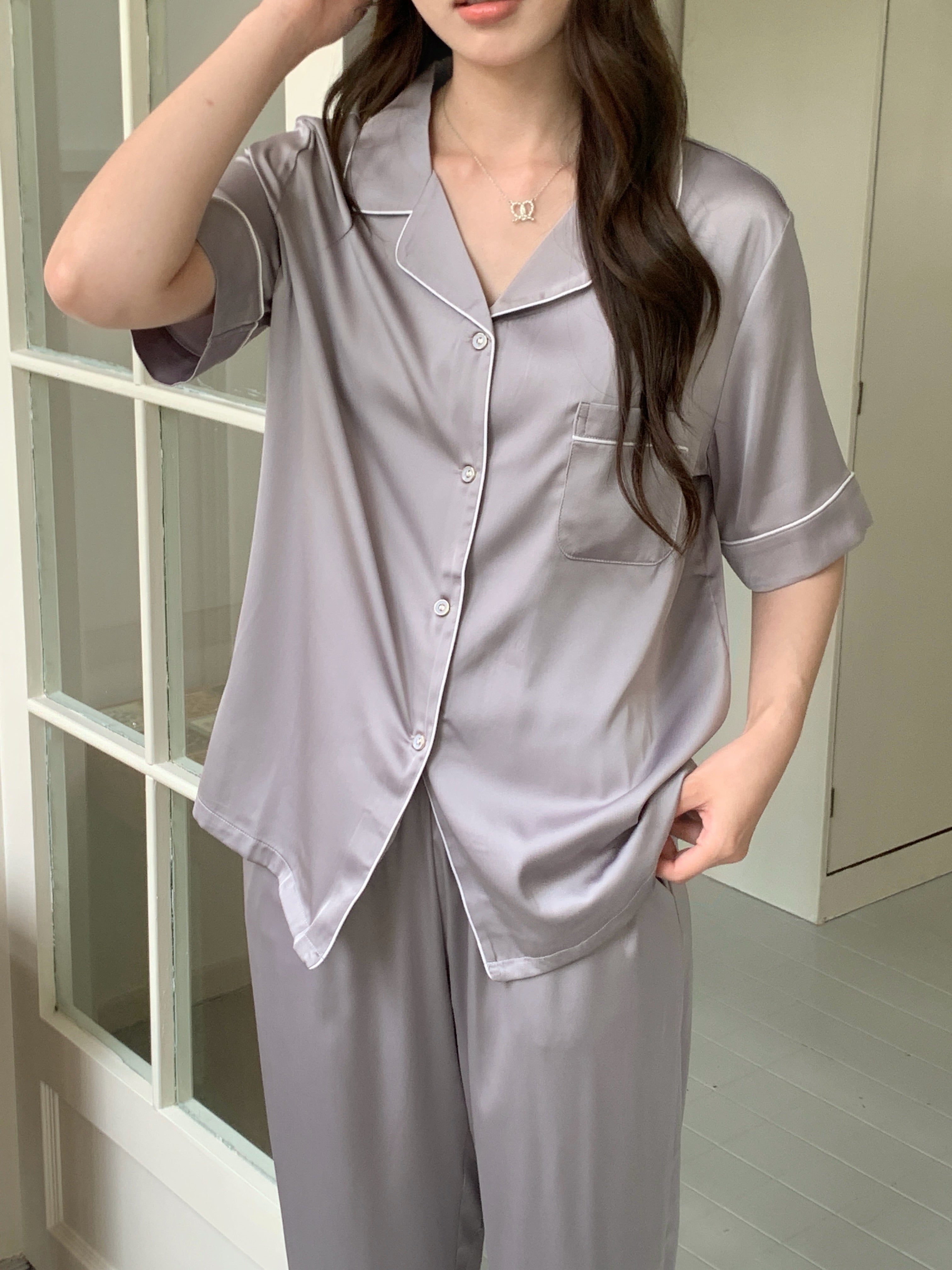 Jovin Short/Long Pajama Set - Silver Grey