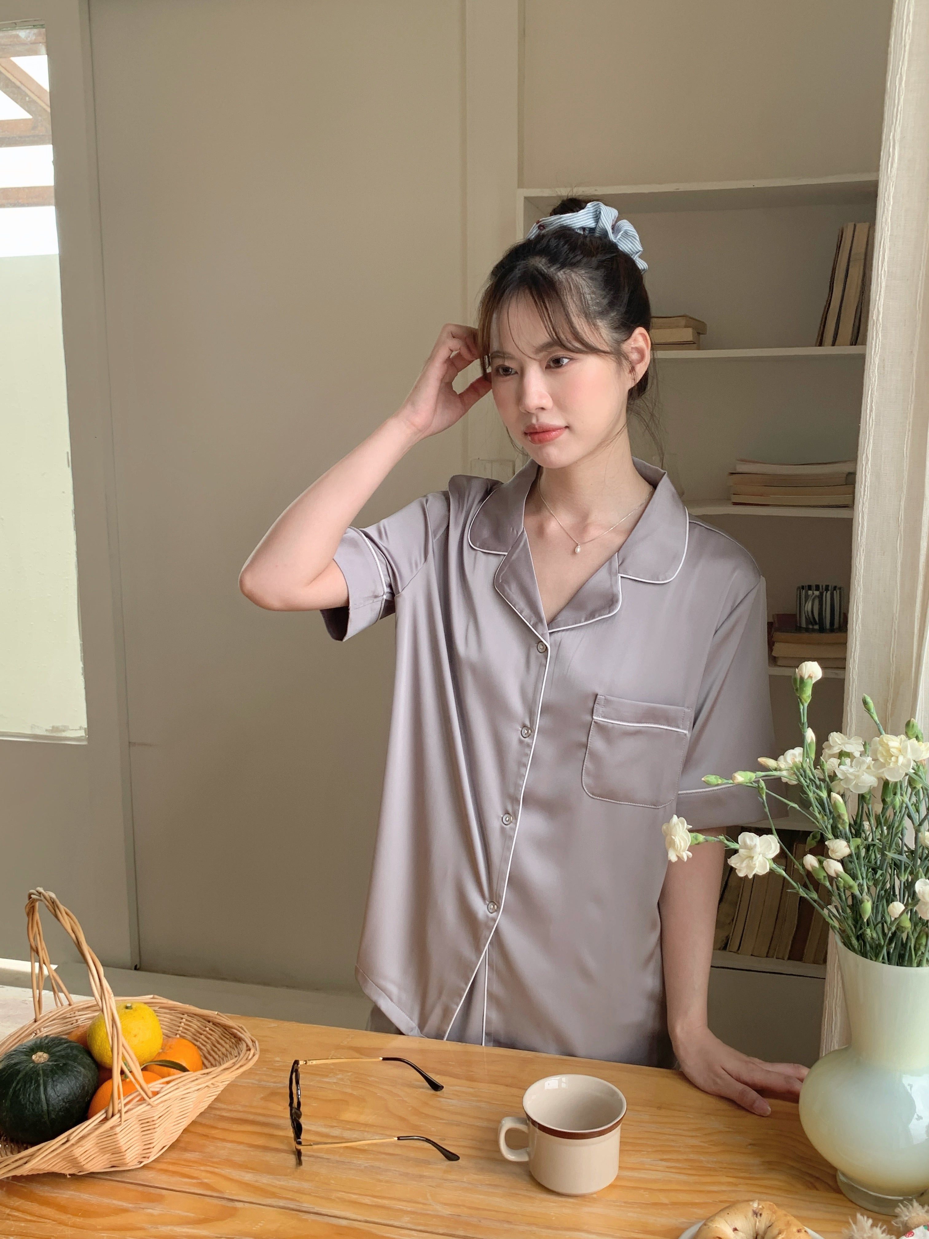Jovin Short/Long Pajama Set - Silver Grey