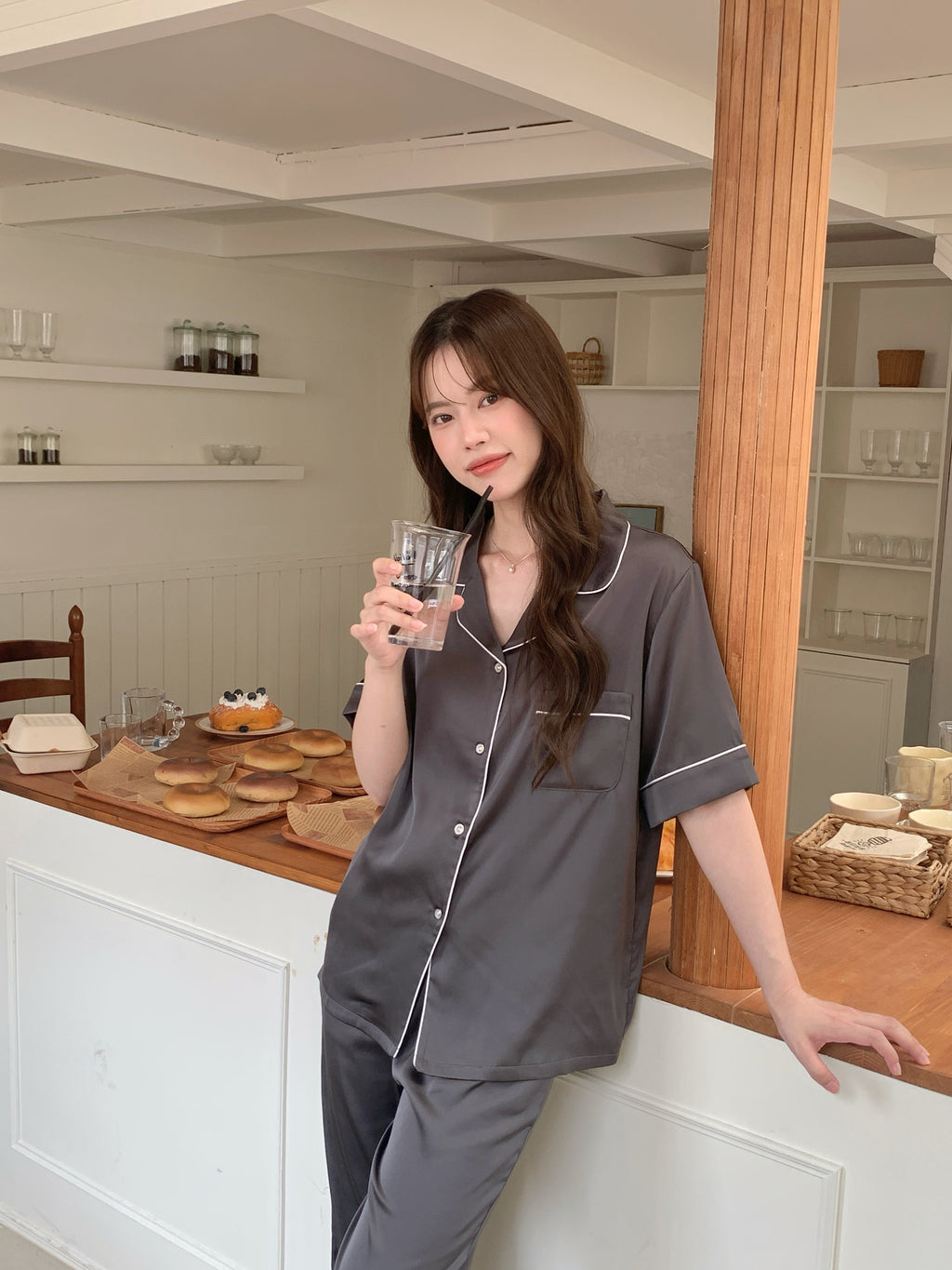 Jovin Short/Long Pajama Set - Charcoal Grey