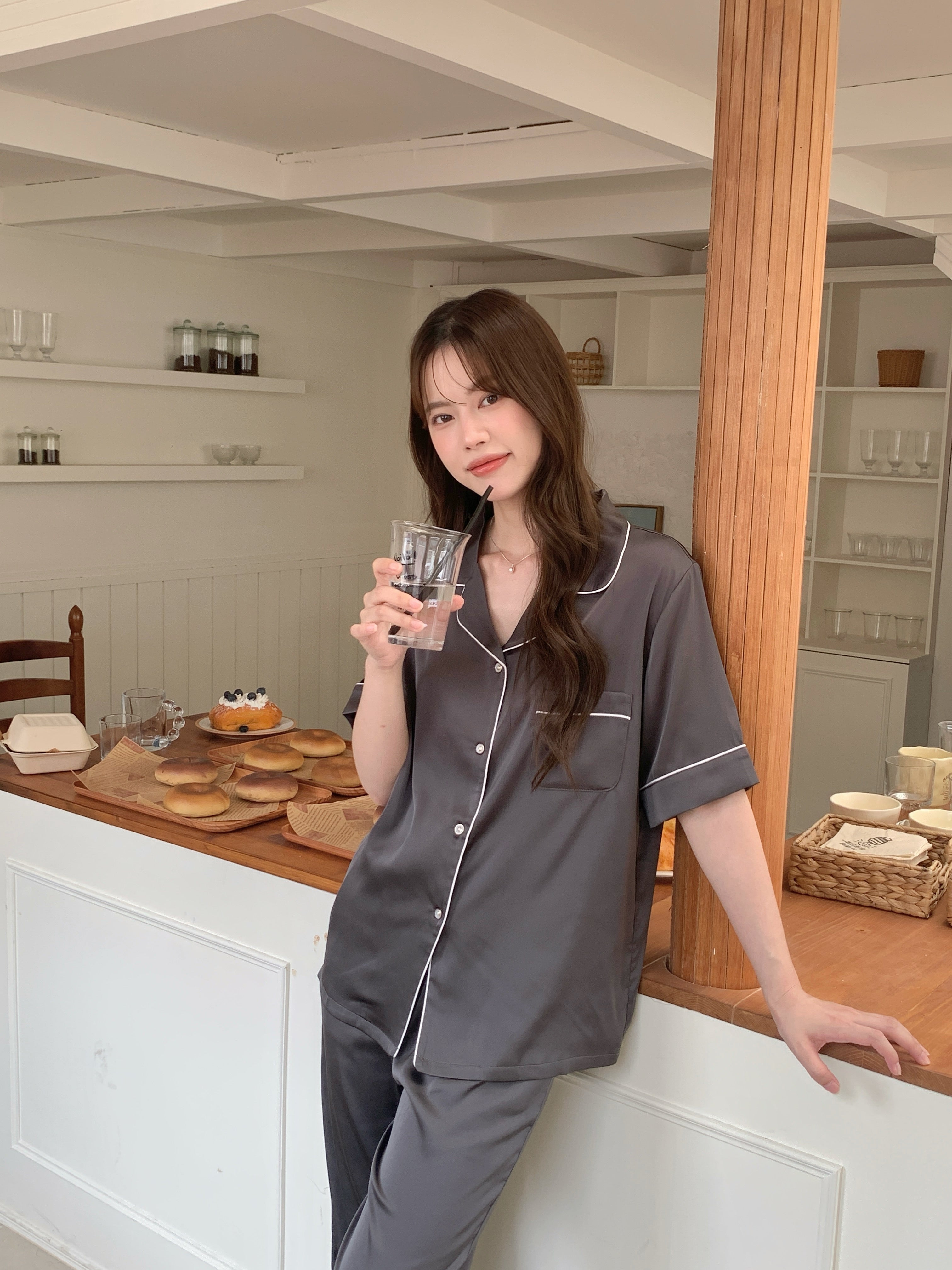 Jovin Short/Long Pajama Set - Charcoal Grey