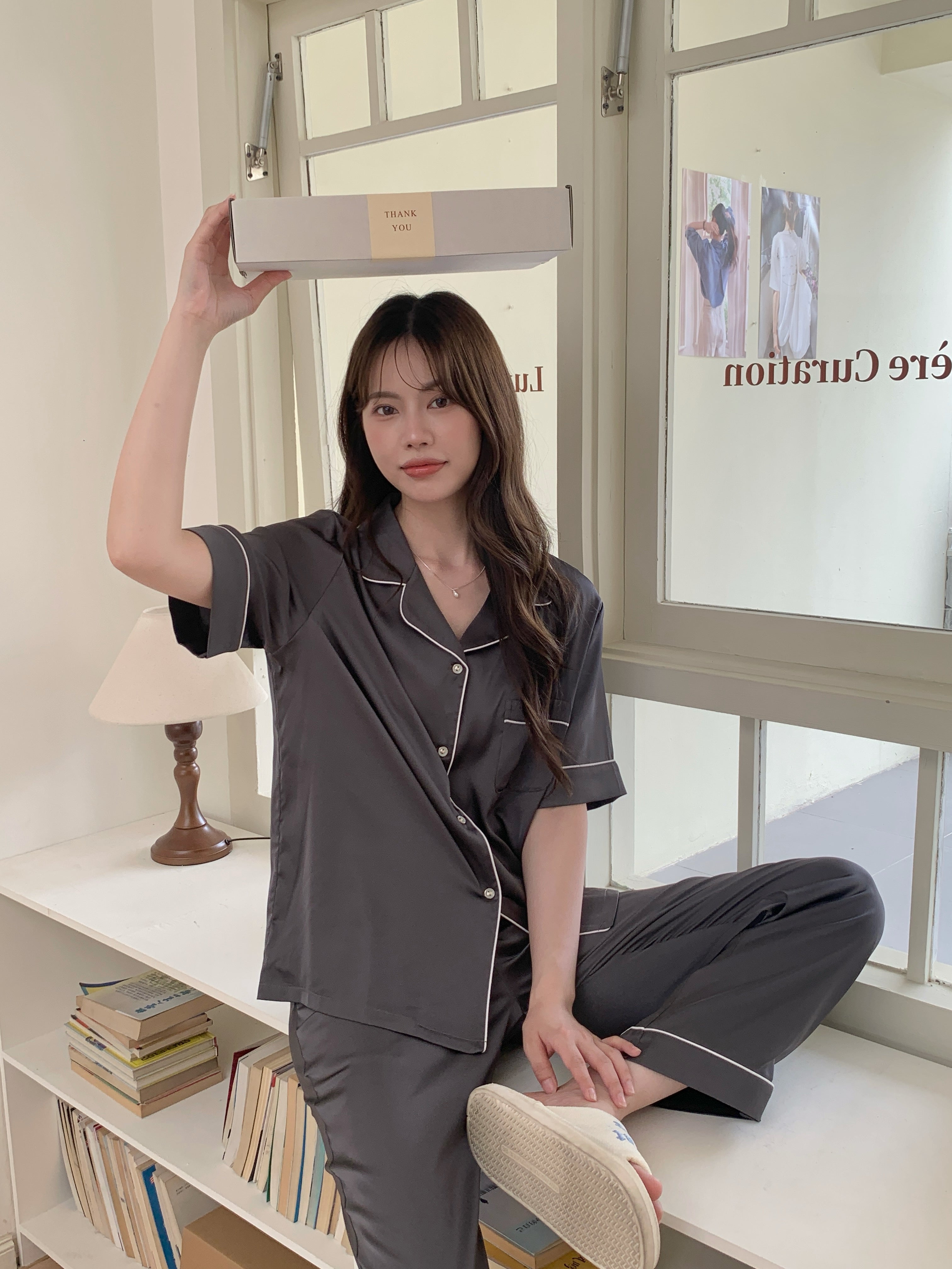 Jovin Short/Long Pajama Set - Charcoal Grey