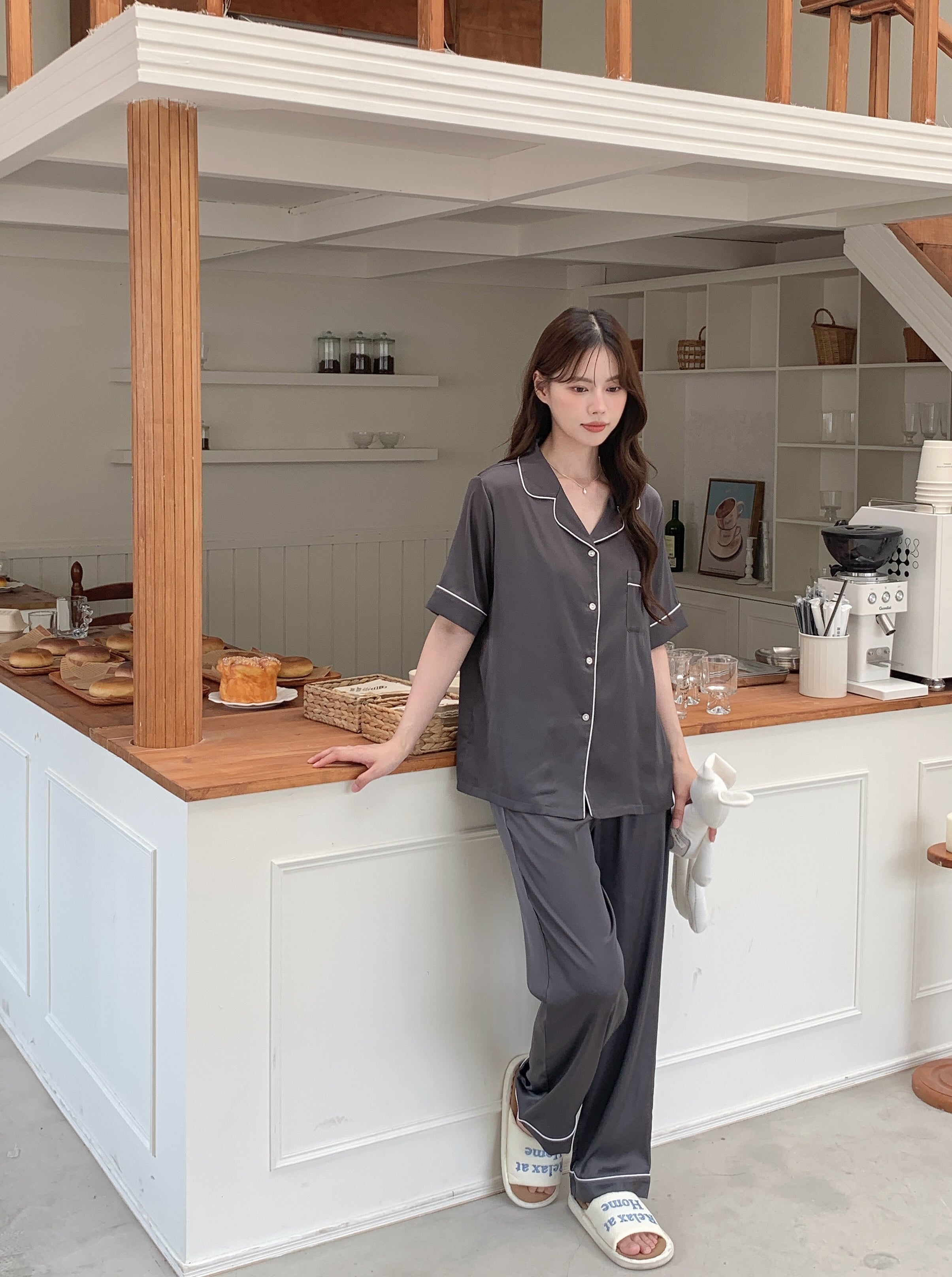 Jovin Short/Long Pajama Set - Charcoal Grey
