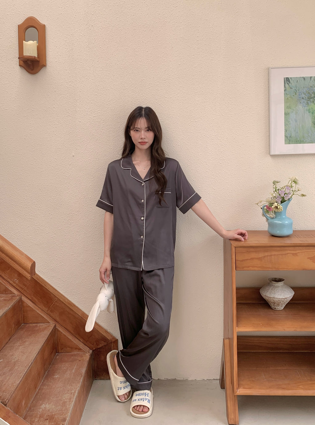 Jovin Short/Long Pajama Set - Charcoal Grey