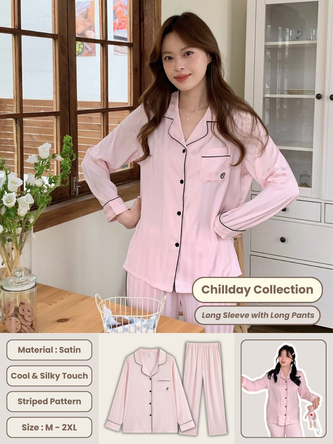 Chillday Long Pajama Set - Pink