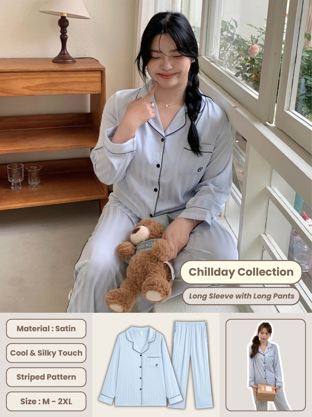 Chillday Long Pajama Set - Baby Blue