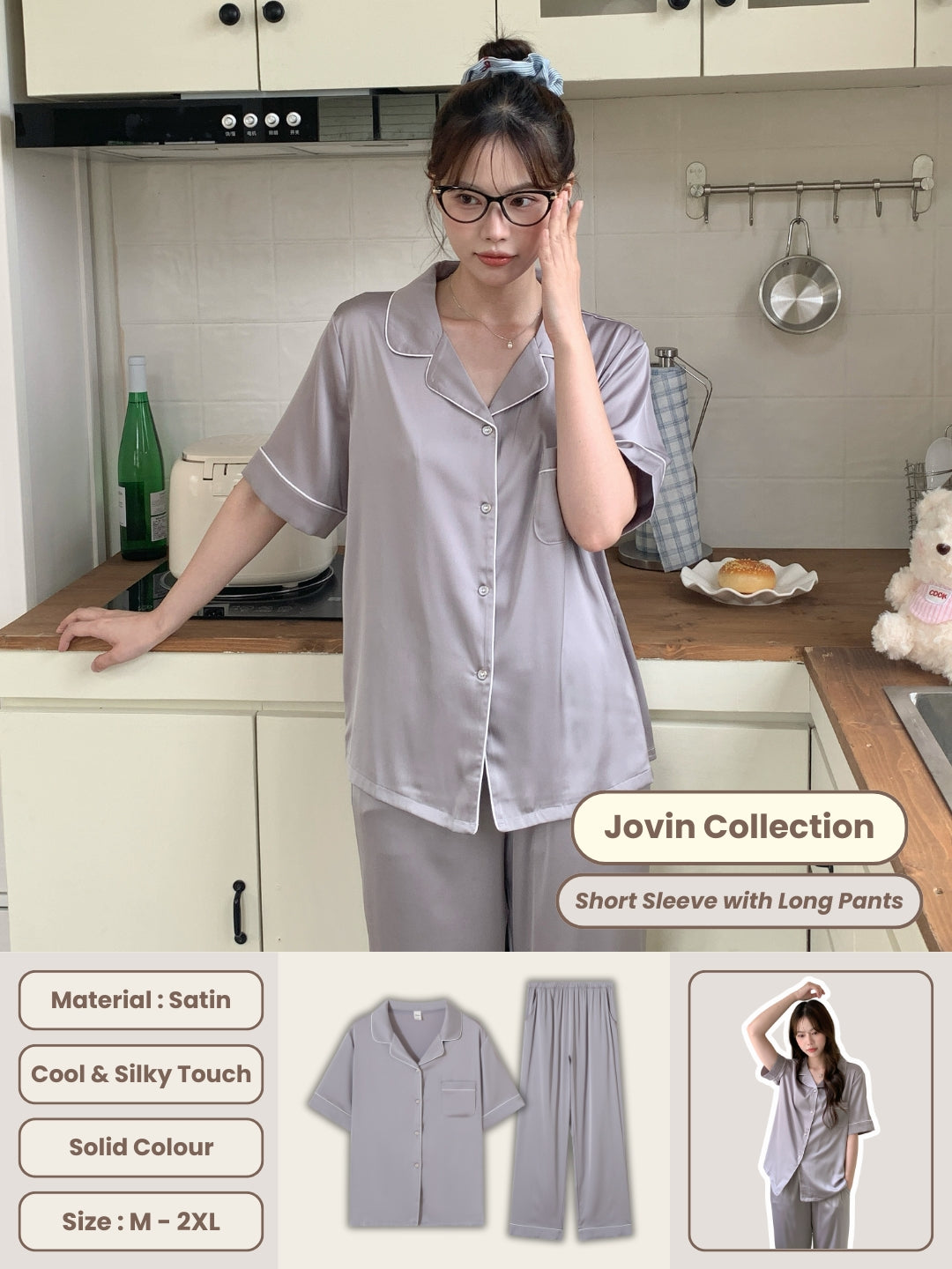 Jovin Short/Long Pajama Set - Silver Grey