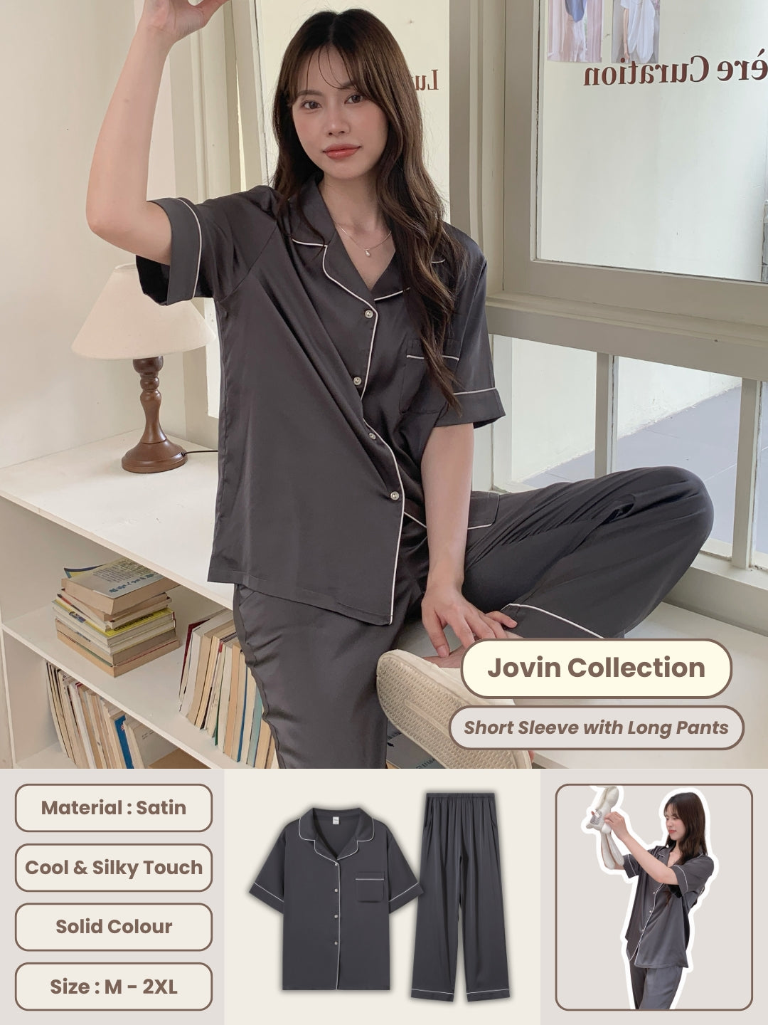 Jovin Short/Long Pajama Set - Charcoal Grey
