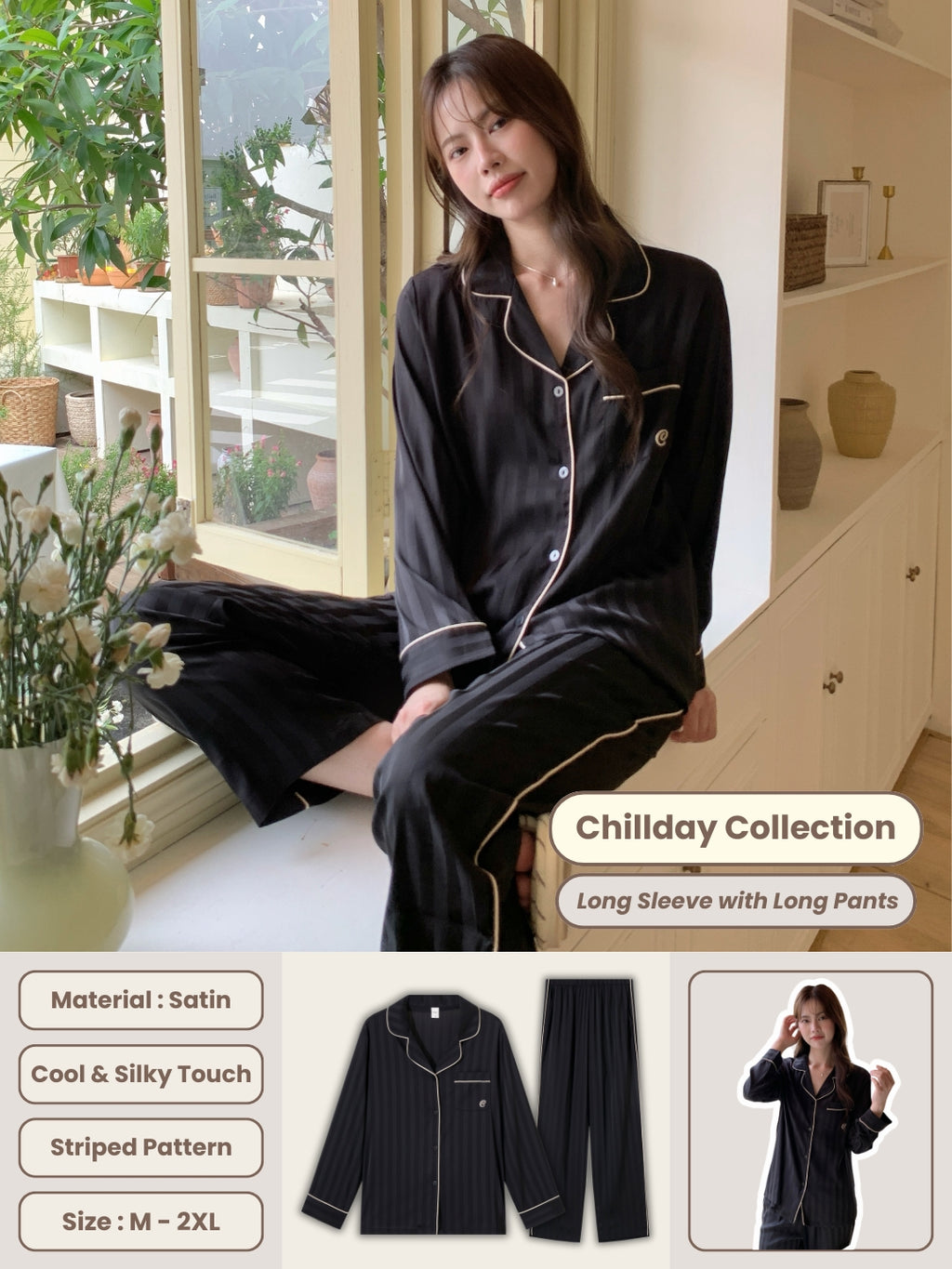 Chillday Long Pajama Set - Black